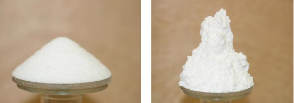 photography of two typical heap shapes of two different types of powder